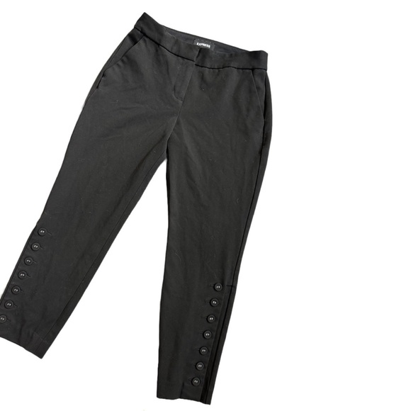 EXPRESS BLACK MID RISE COLUMNIST ANKLE DRESS PANTS WITH BUTTON EMBELLISHMENTS - Picture 2 of 10